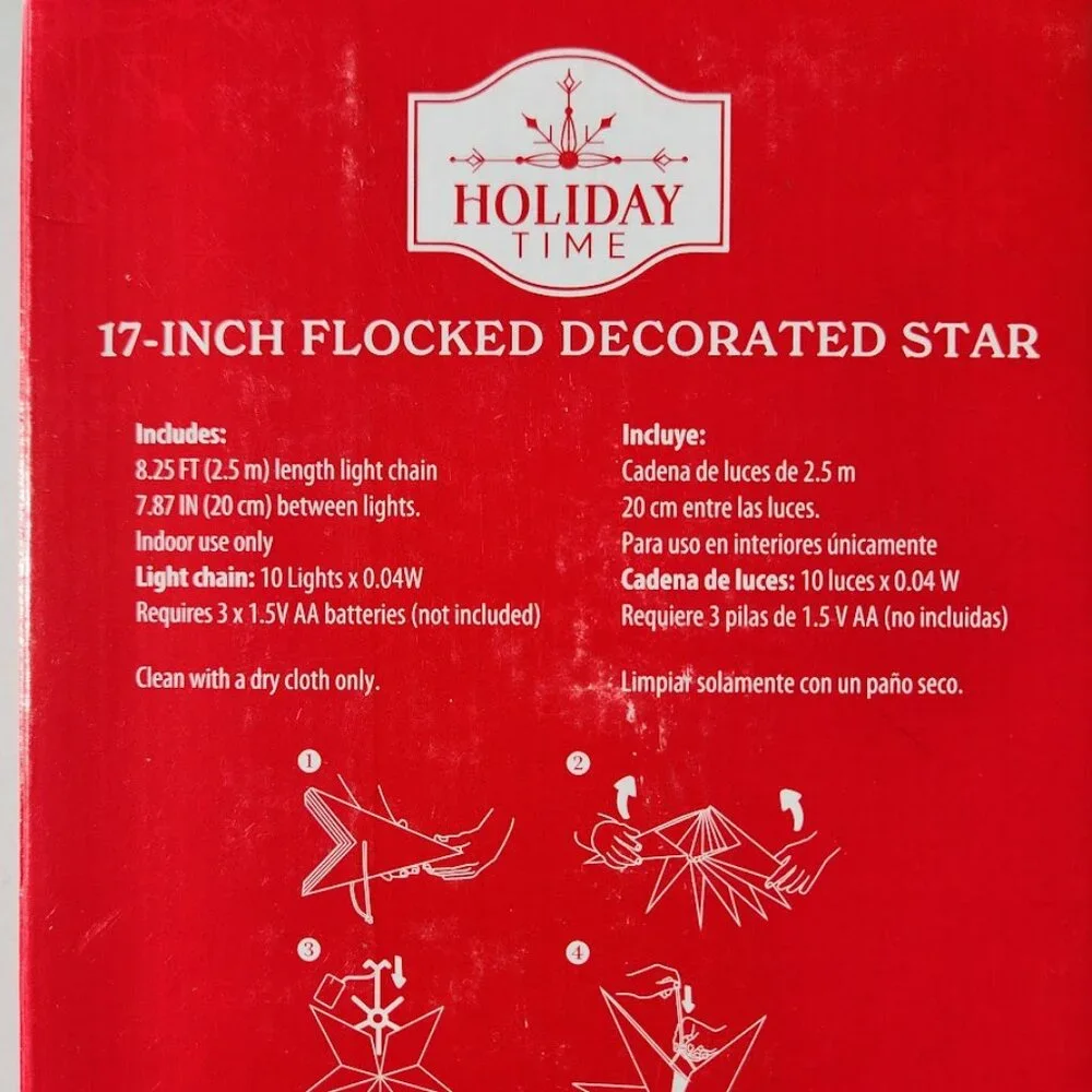 NEW Light Up Battery Operated Flocked Star Christmas Hanging Decoration Decor Ho